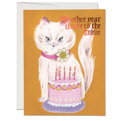 Red Cap Cards - Greeting Card - Kitty Cat and Cake "Another Year Closer to the Grave" Birthday