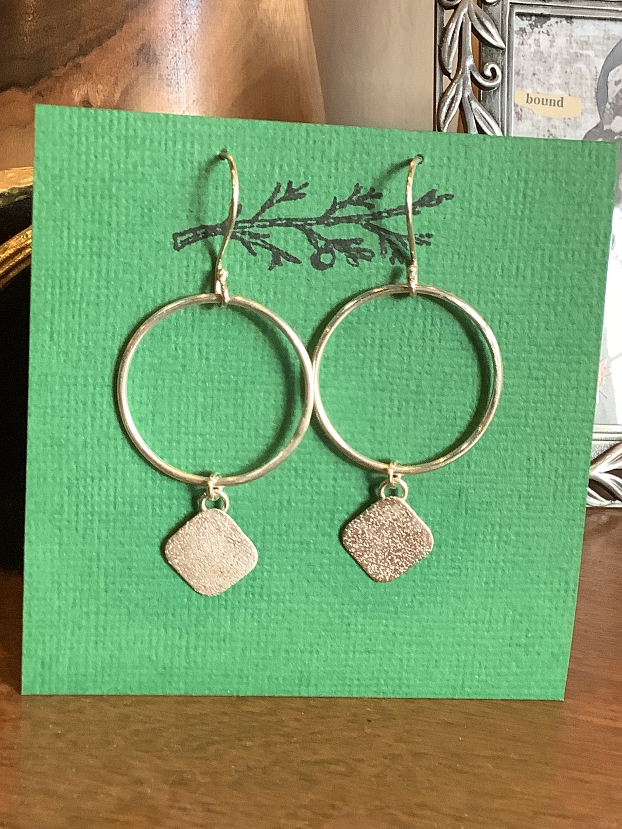 One seed design - sterling silver diamond hoops