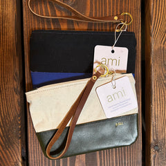 Ami Bags - Two-Toned Leather Fabric Zip