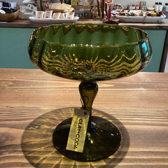 Clay + Coda- Item #111- Green Optic Striped Coupe Vase