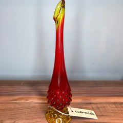 Clay + Coda - Vintage MCM Red/Yellow Amberina Hobnail Swung Vase (126)