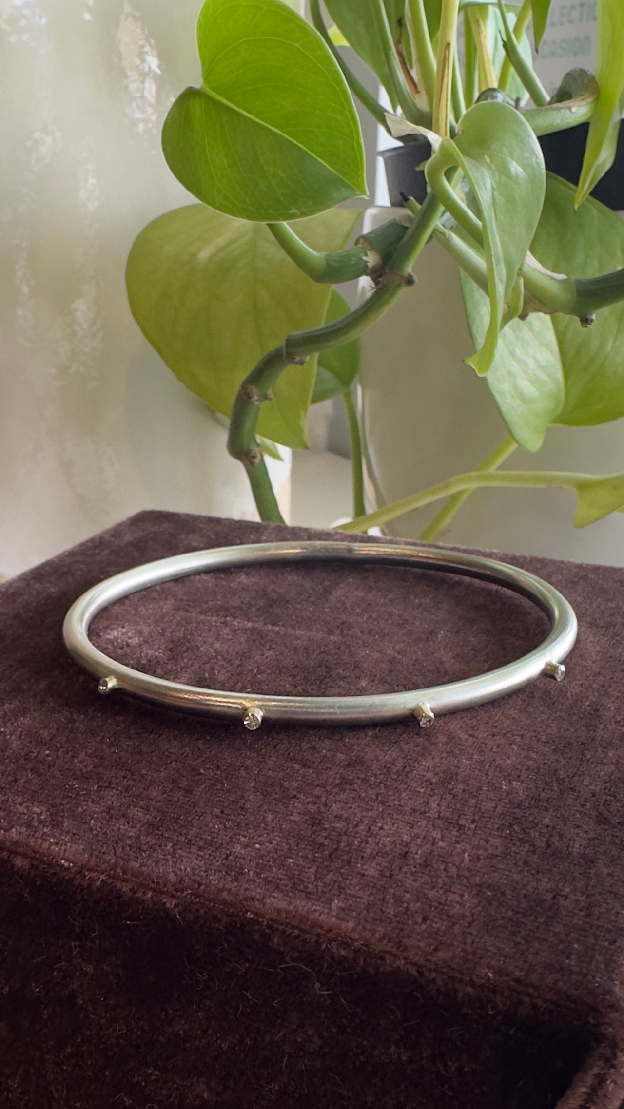 Cindre - Sterling Silver Bangle with 4 Diamonds set in 14k Solid Gold