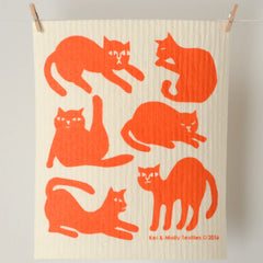 Kei & Molly - Sponge Cloth - Cats (Burnt Orange)