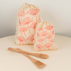 Kei & Molly - Queen Anne's Lace Reusable Bags - Pink