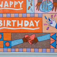 Happy Birthday quilt hands - Risograph Greeting Card