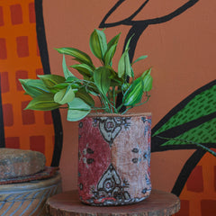 Vintage Rug Pattern Storage and Plant Basket