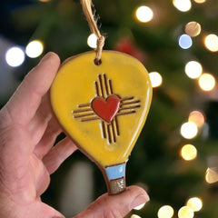 Heart With New Mexico Sun Symbol Hot Air Balloon Artisanally Crafted Ornament