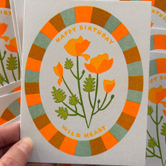 Wild Heart Poppy Birthday - Risograph Greeting Card  