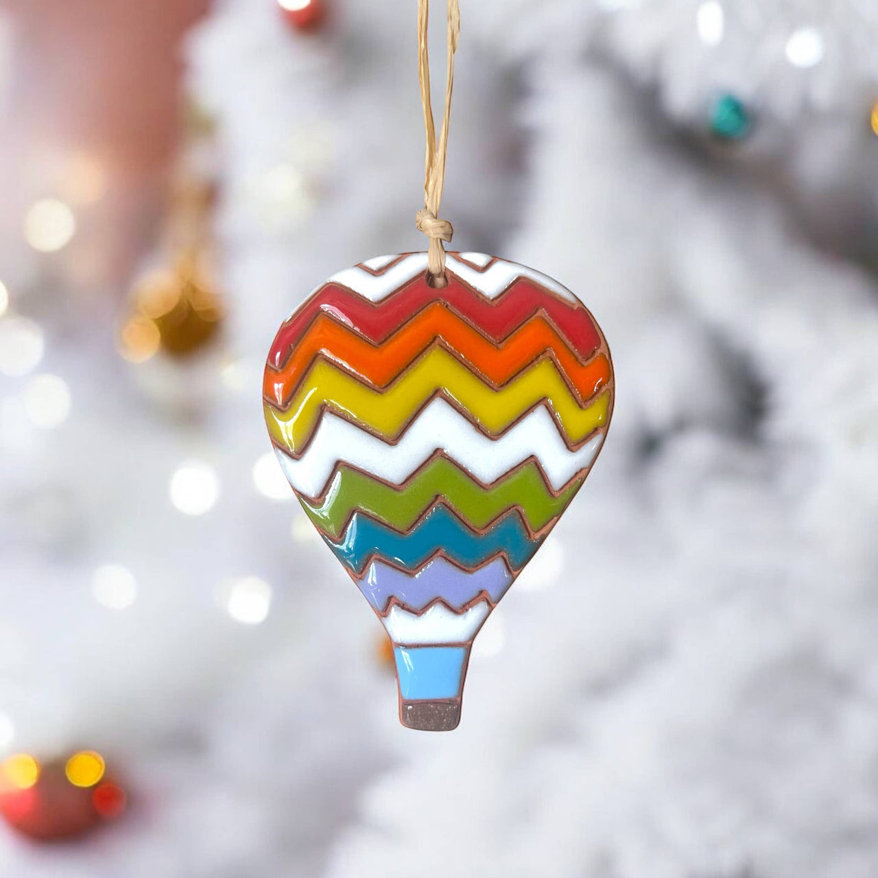 Zigzag Rainbow Hot Air Balloon Artisanally Crafted Ornament : Bright Colors