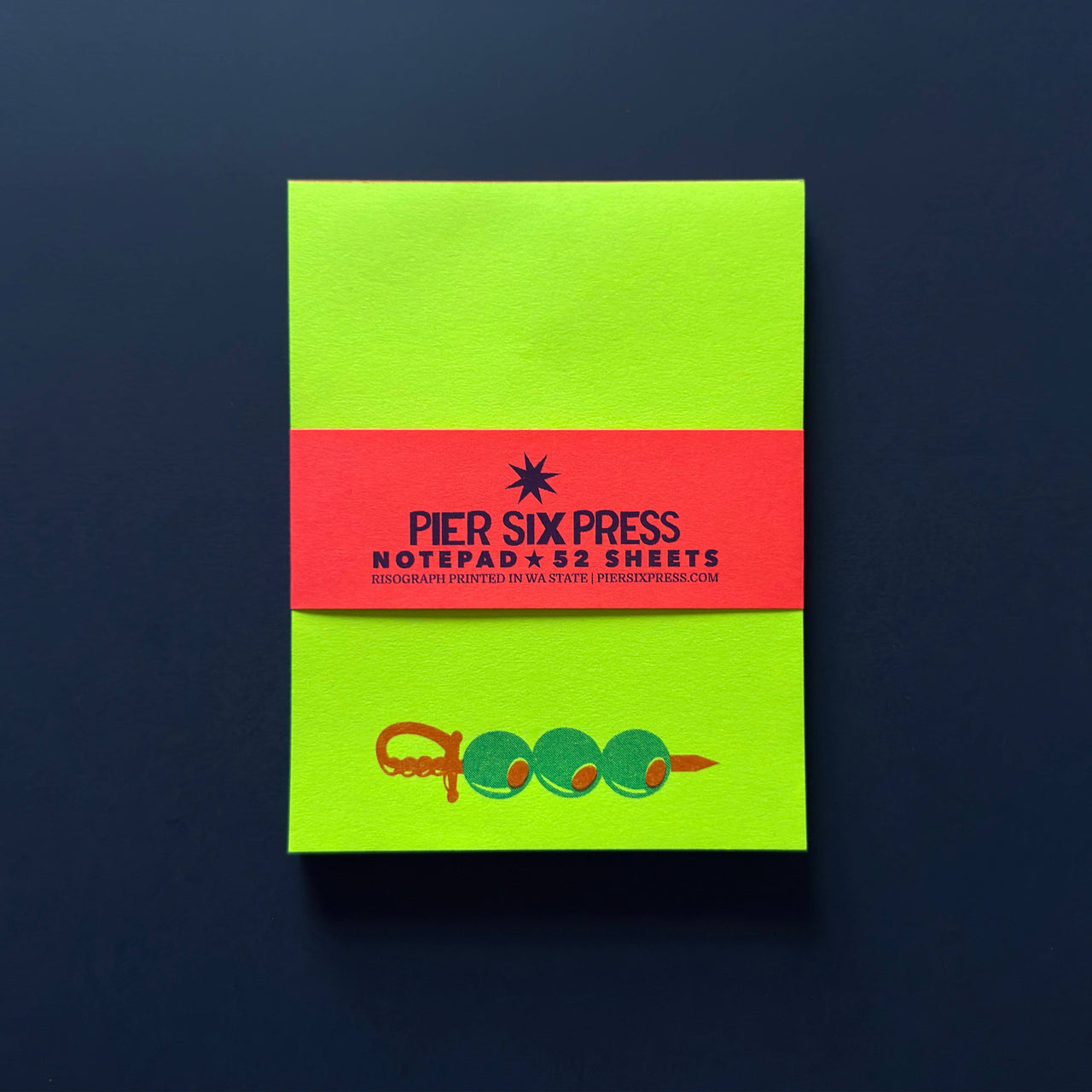 Salty Skewer Olive - Risograph 'Little Jotter' Notepad 