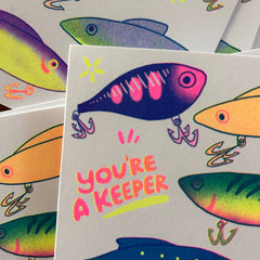 You're a Keeper (Fishing Lures) - Risograph Greeting Card 