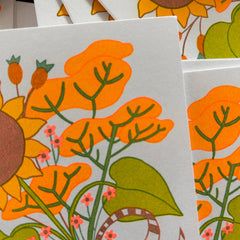 Together bright bouquet - Risograph Greeting Card