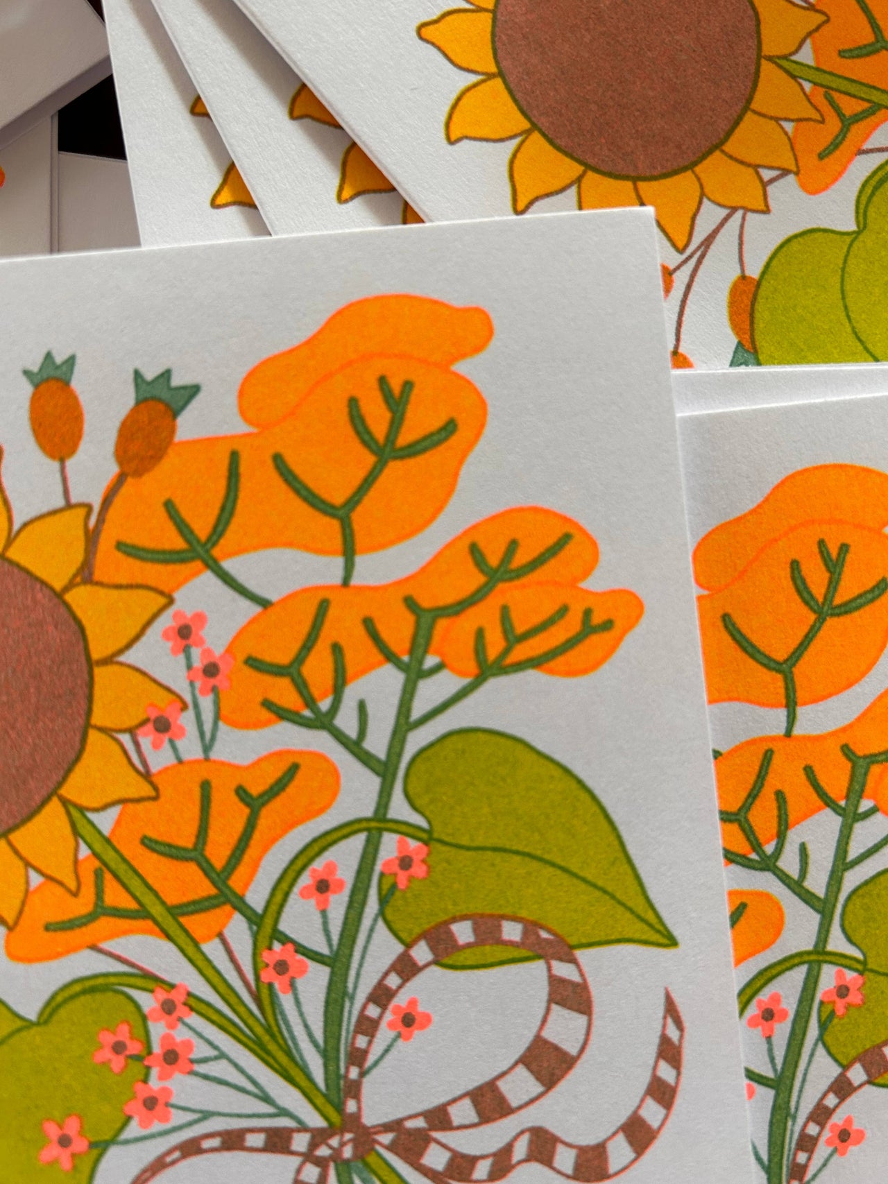 Together bright bouquet - Risograph Greeting Card
