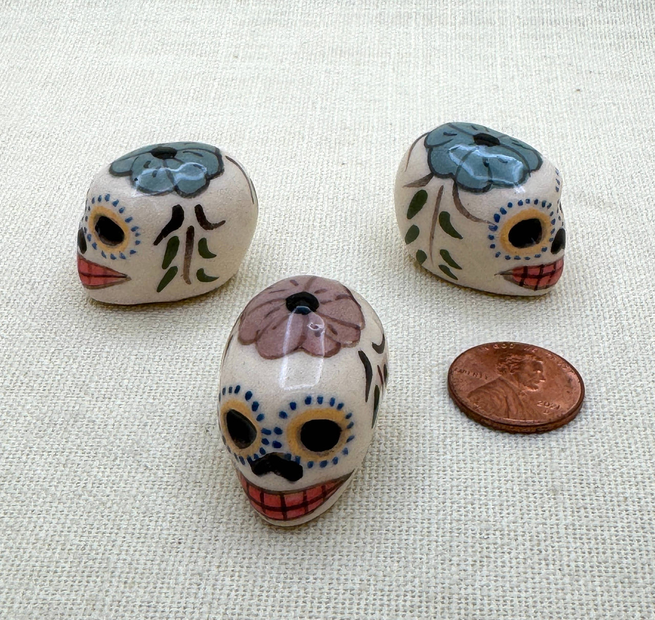  Extra Small Painted Pottery Skulls, Peru