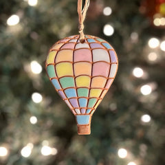 Little Clay Hen - Ornament - Quilted Rainbow Hot Air Balloon