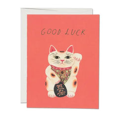 Red Cap Cards - Encouragement Greeting Card - Good Luck Kitty