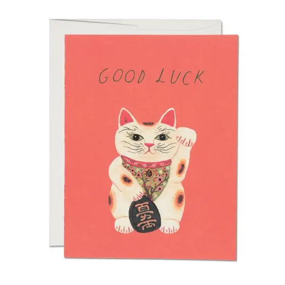 Red Cap Cards - Encouragement Greeting Card - Good Luck Kitty