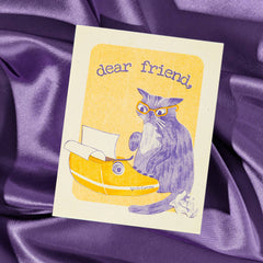 Dear Friend Typewriter Cat - Risograph Greeting Card
