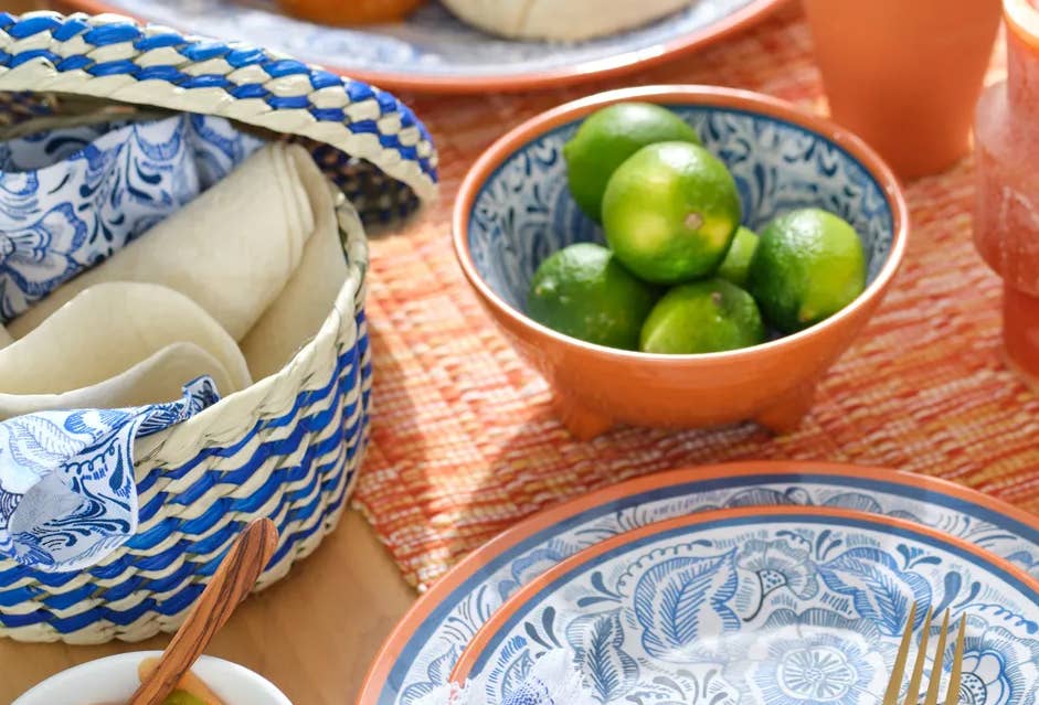 Mexican Woven Palm Tortilla Basket: Multi-Colored