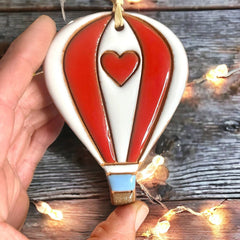 Hearts & Stripes Hot Air Balloon Artisanally Crafted Ornament: Green