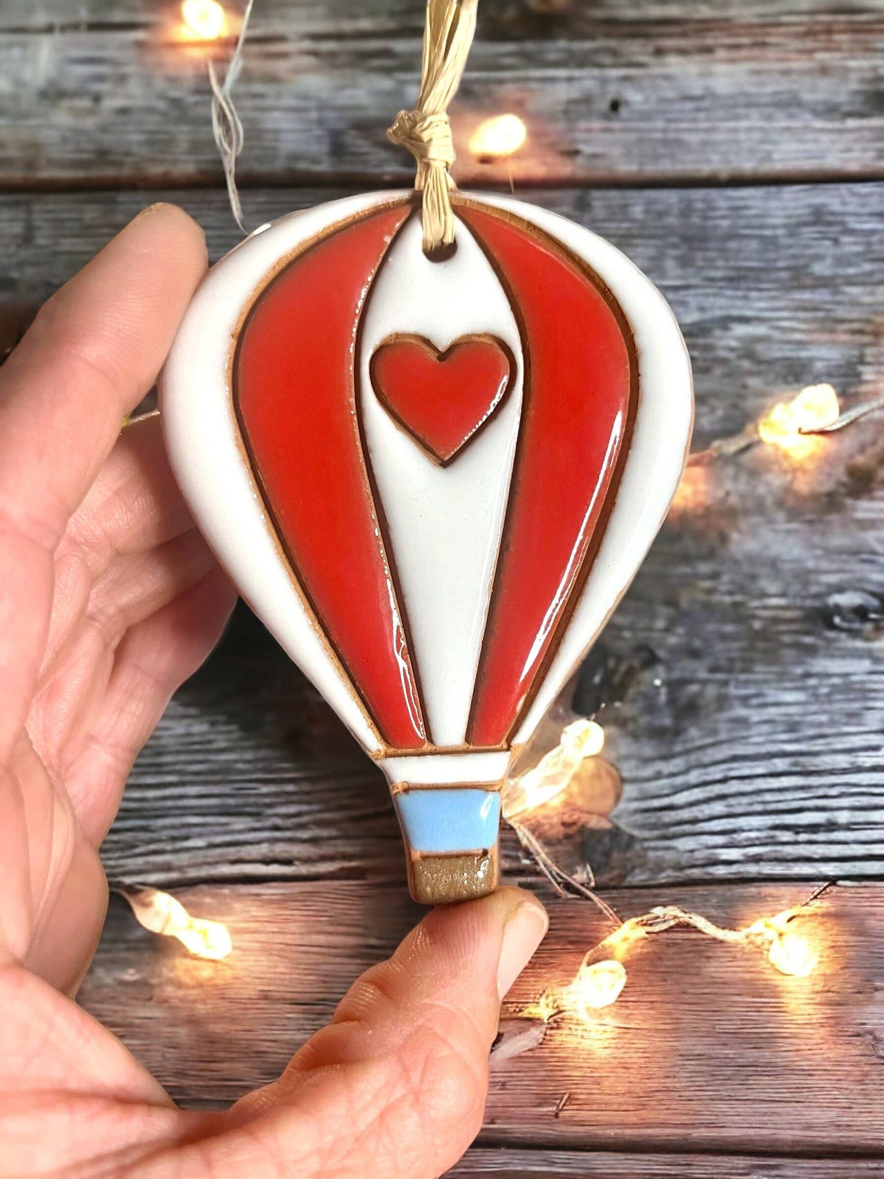 Hearts & Stripes Hot Air Balloon Artisanally Crafted Ornament: Green