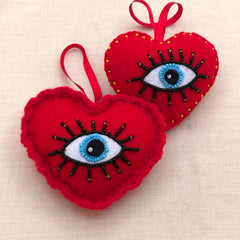 Evil Eye Puff Heart Ornament,  Peru