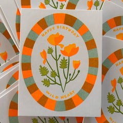 Wild Heart Poppy Birthday - Risograph Greeting Card  