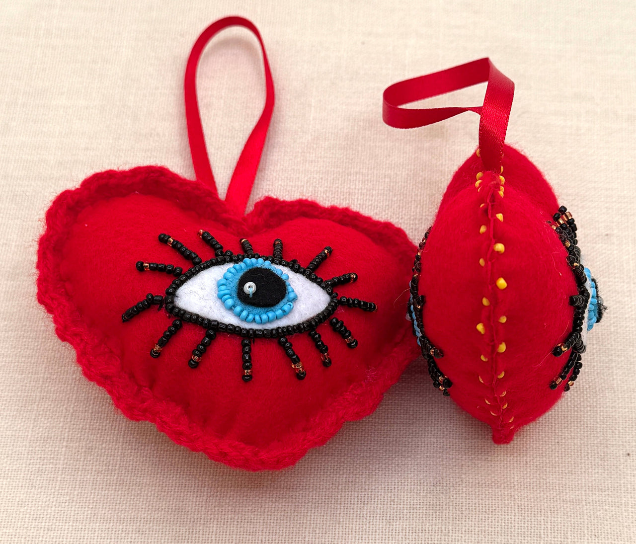 Evil Eye Puff Heart Ornament,  Peru