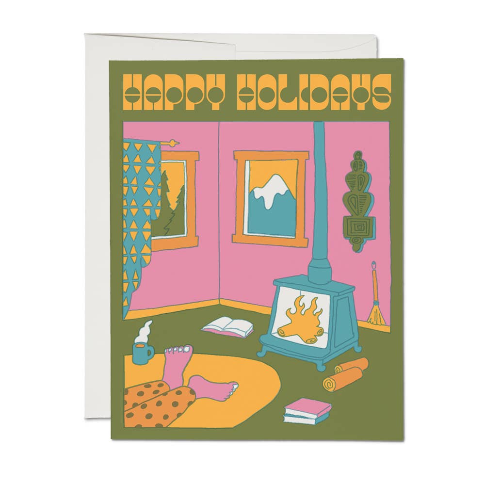 Red Cap Cards - Greeting Card - Fireside Happy Holidays