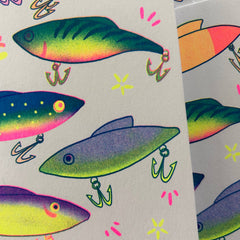 You're a Keeper (Fishing Lures) - Risograph Greeting Card 