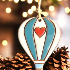 Hearts & Stripes Hot Air Balloon Artisanally Crafted Ornament: Green