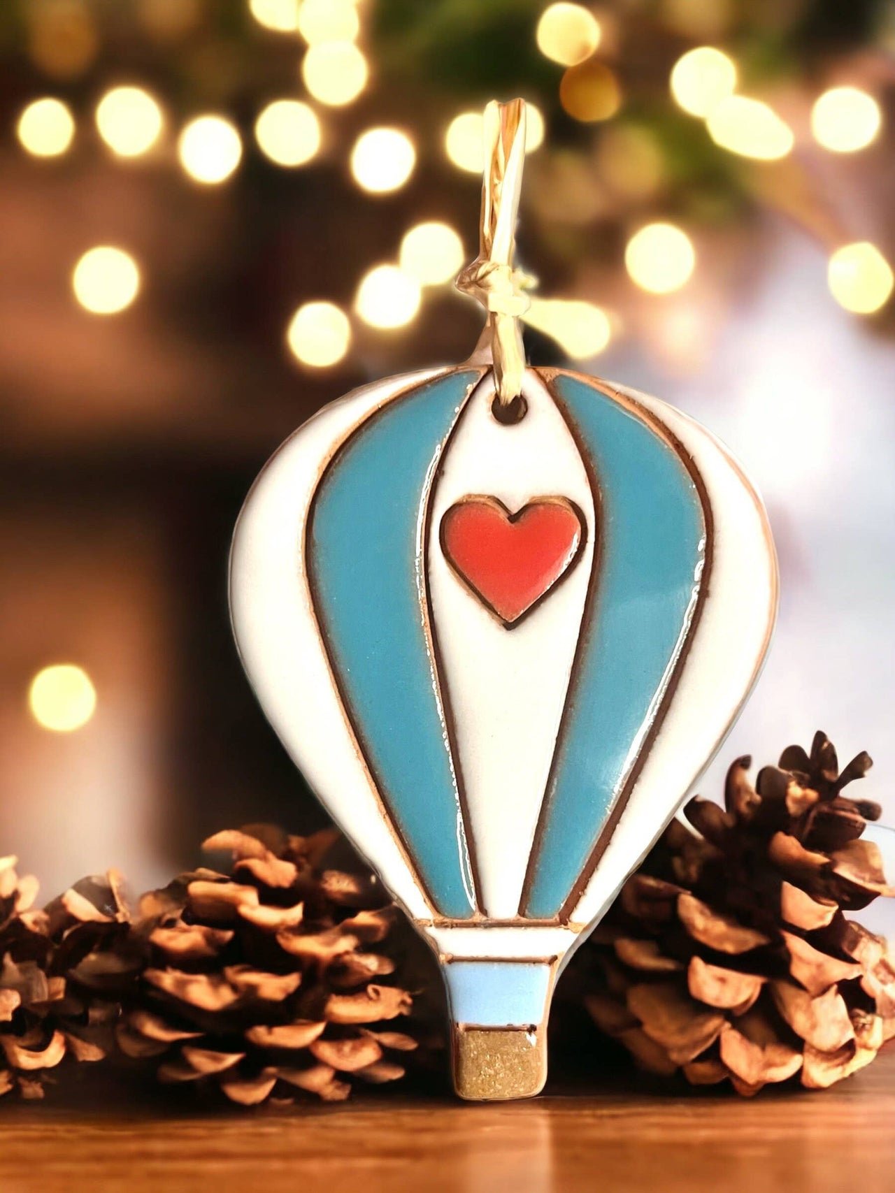 Hearts & Stripes Hot Air Balloon Artisanally Crafted Ornament: Green