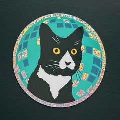 Mobius Theory - Sticker -  Holographic Glitter Disco Ball Cat