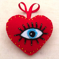 Evil Eye Puff Heart Ornament,  Peru