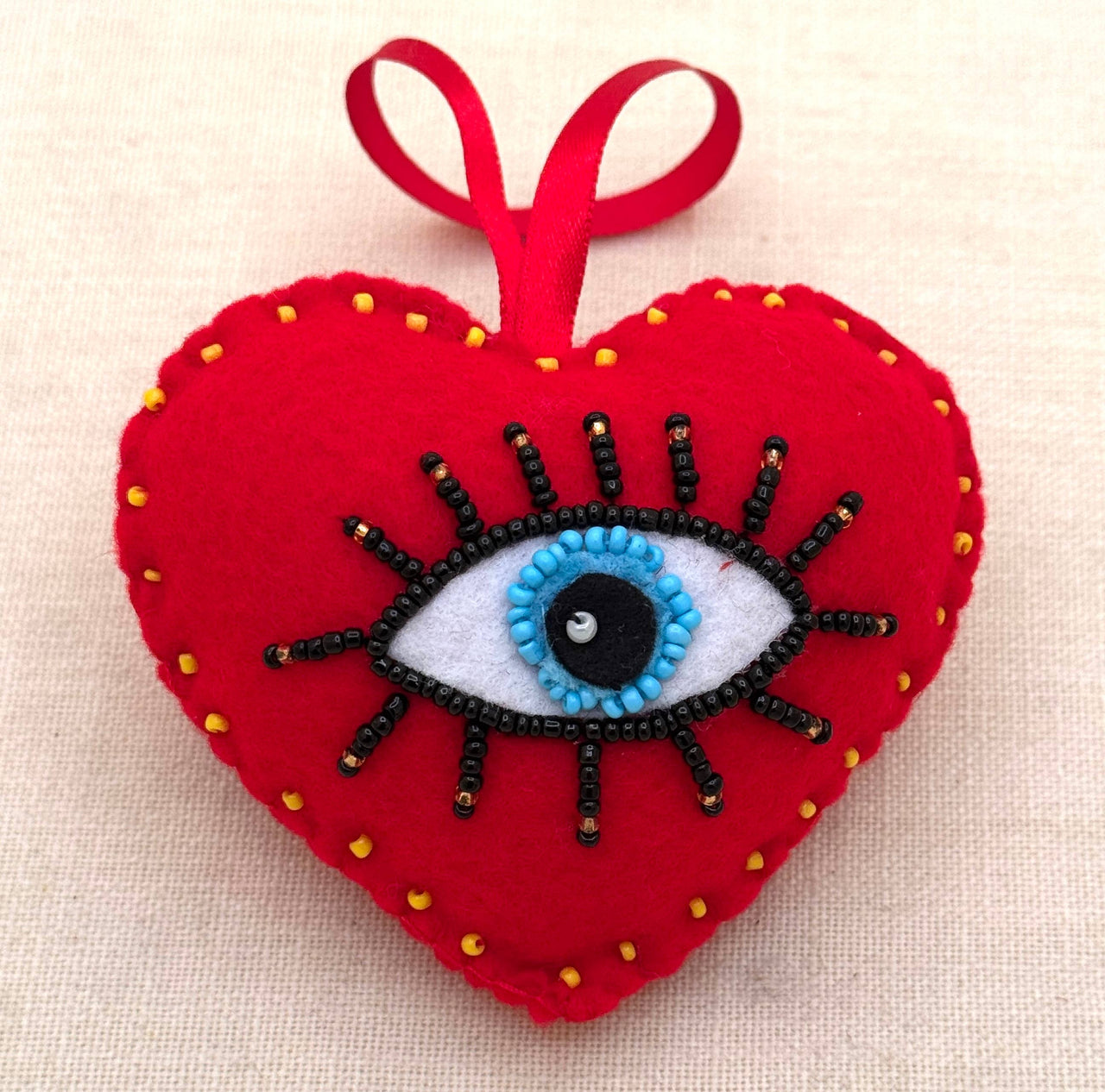 Evil Eye Puff Heart Ornament,  Peru