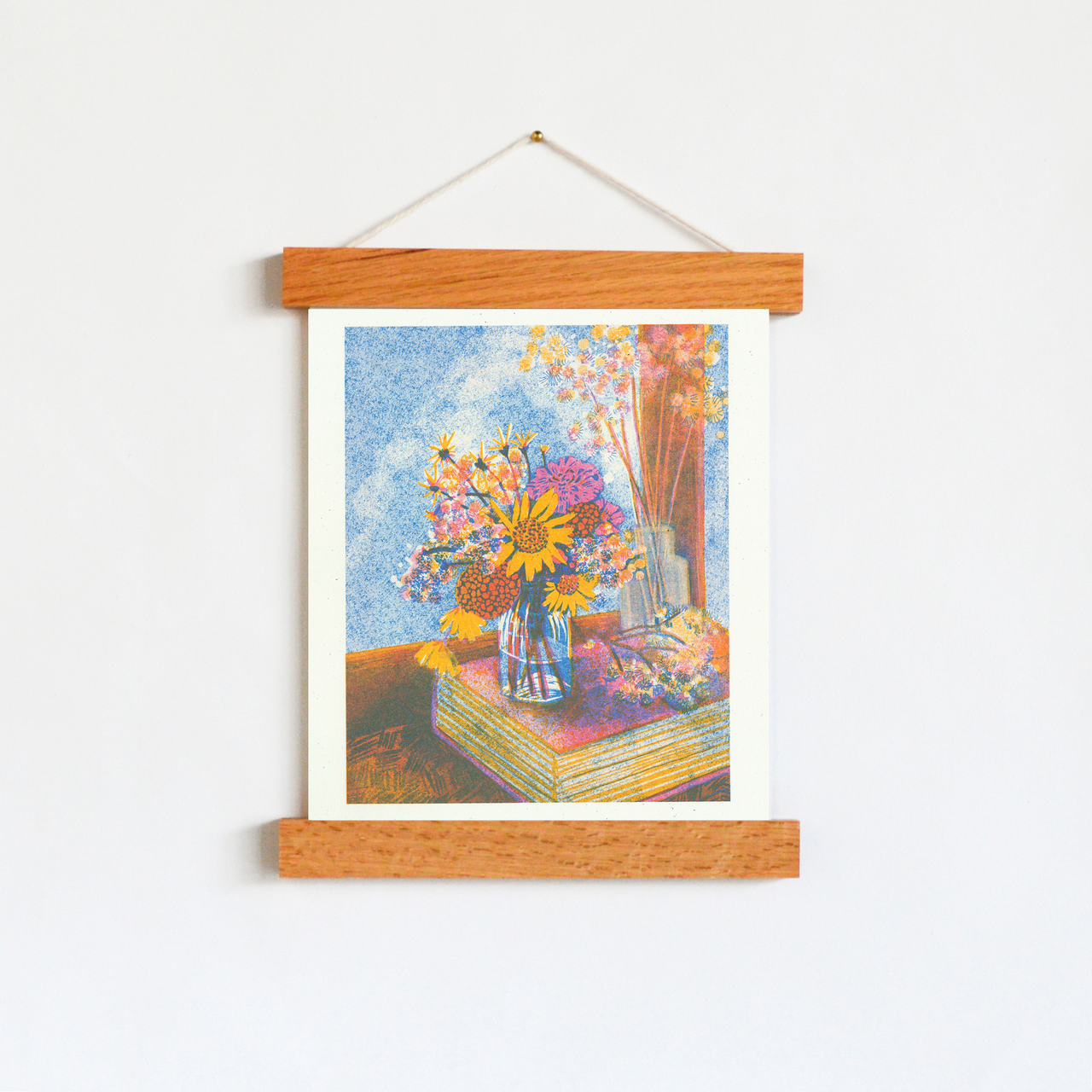 Still Life with Books And Flowers #2 Risograph Art Print