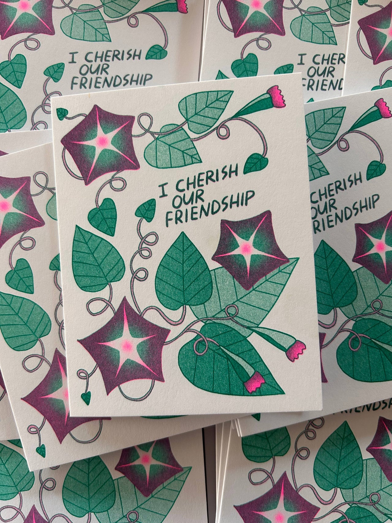 Morning Glory Friendship - Risograph Greeting Card