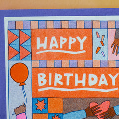 Happy Birthday quilt hands - Risograph Greeting Card
