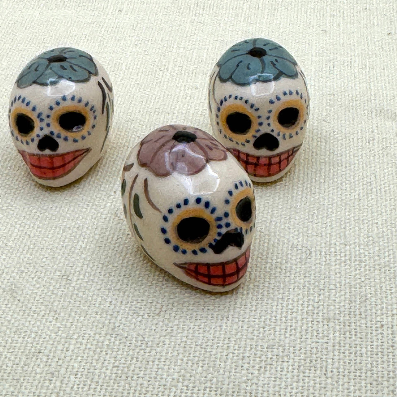  Extra Small Painted Pottery Skulls, Peru