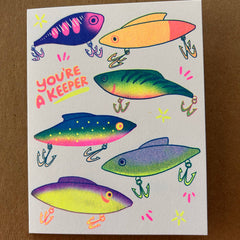You're a Keeper (Fishing Lures) - Risograph Greeting Card 