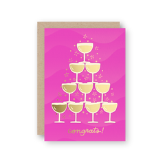 Congrats Champagne Letterpress and Foil Greeting Card