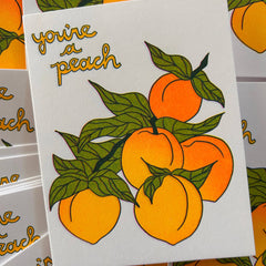 You're A Peach - Risograph Greeting Card 