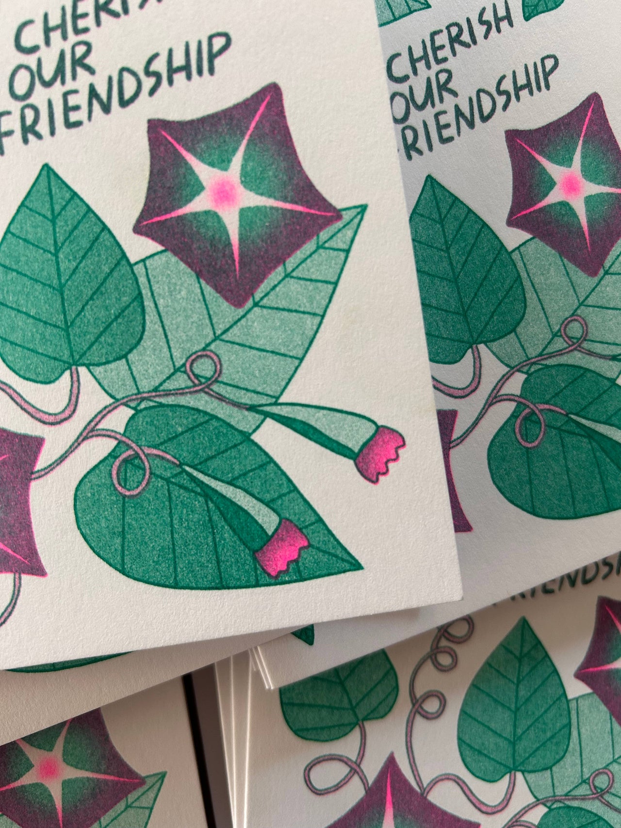 Morning Glory Friendship - Risograph Greeting Card
