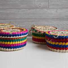 Mexican Woven Palm Tortilla Basket: Multi-Colored