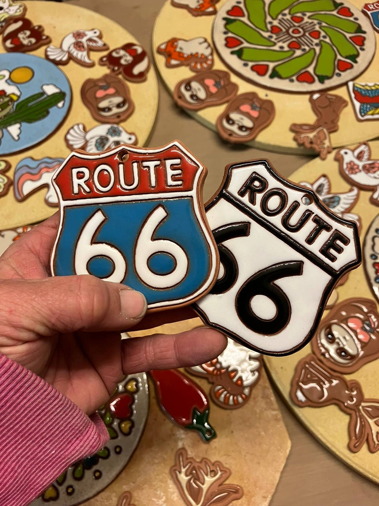 Route 66 Road Sign Crafted Ornament: Black and White Sign