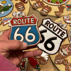 Route 66 Road Sign Crafted Ornament: Red White and Blue Sign