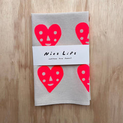 Heart screenprinted tea towel