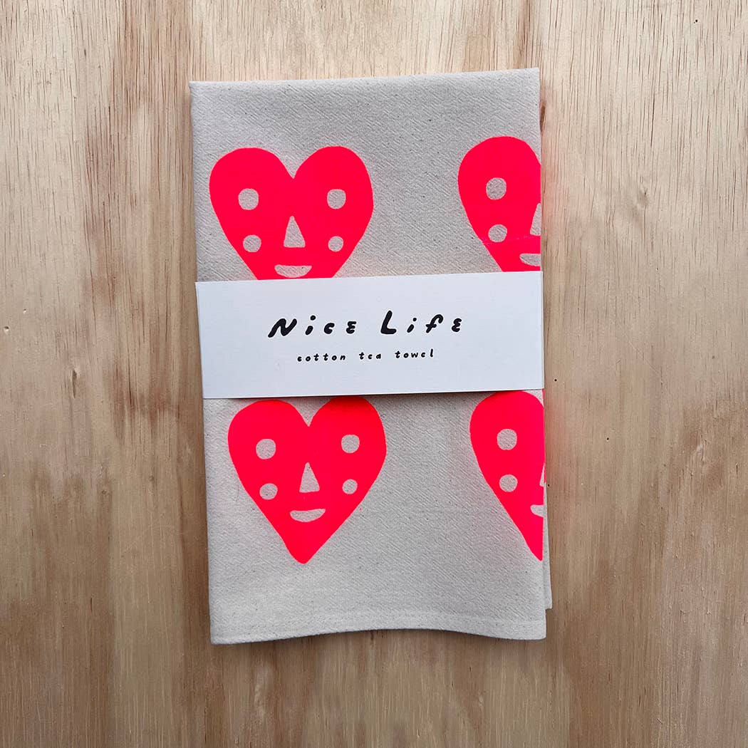 Heart screenprinted tea towel