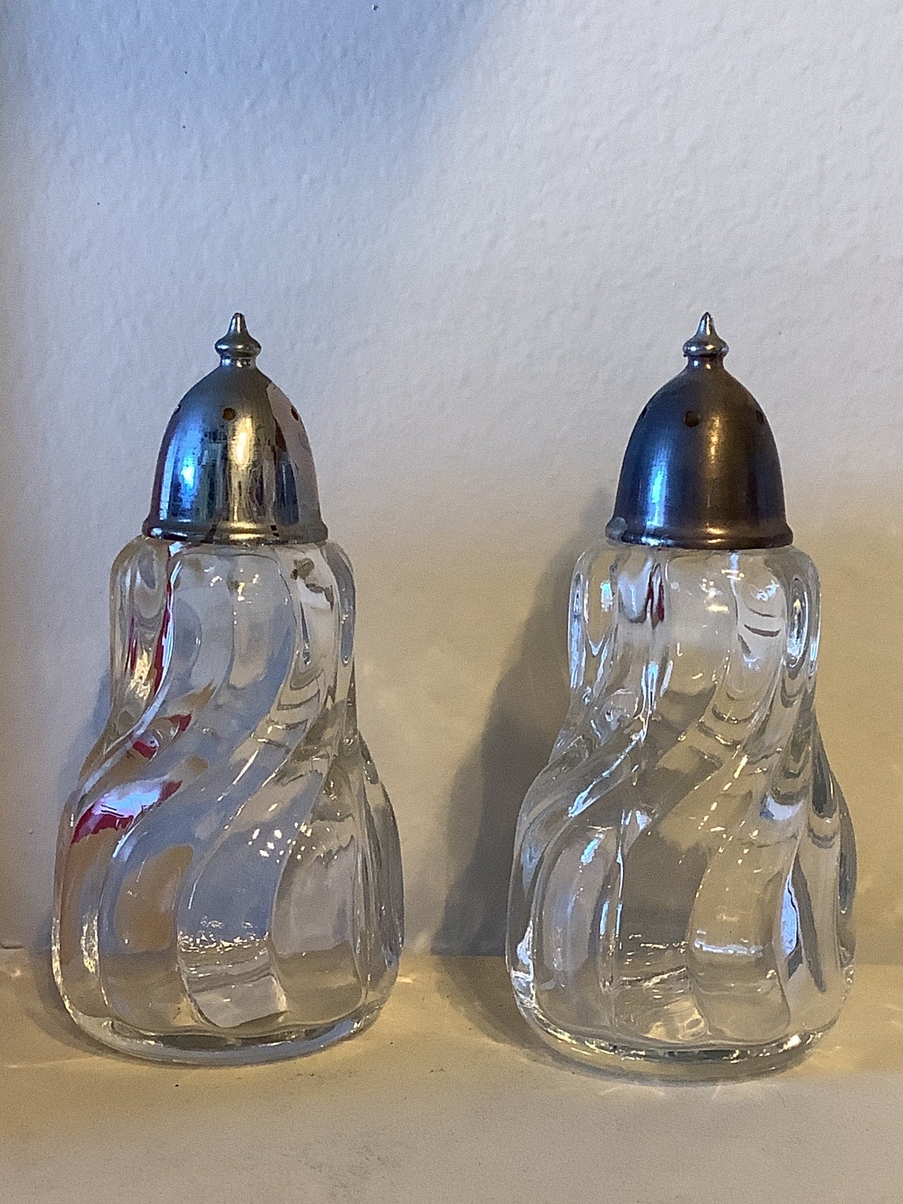 Vintage Glassware -  Vintage glass swirl Salt & Pepper shaker set