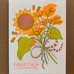 Together bright bouquet - Risograph Greeting Card